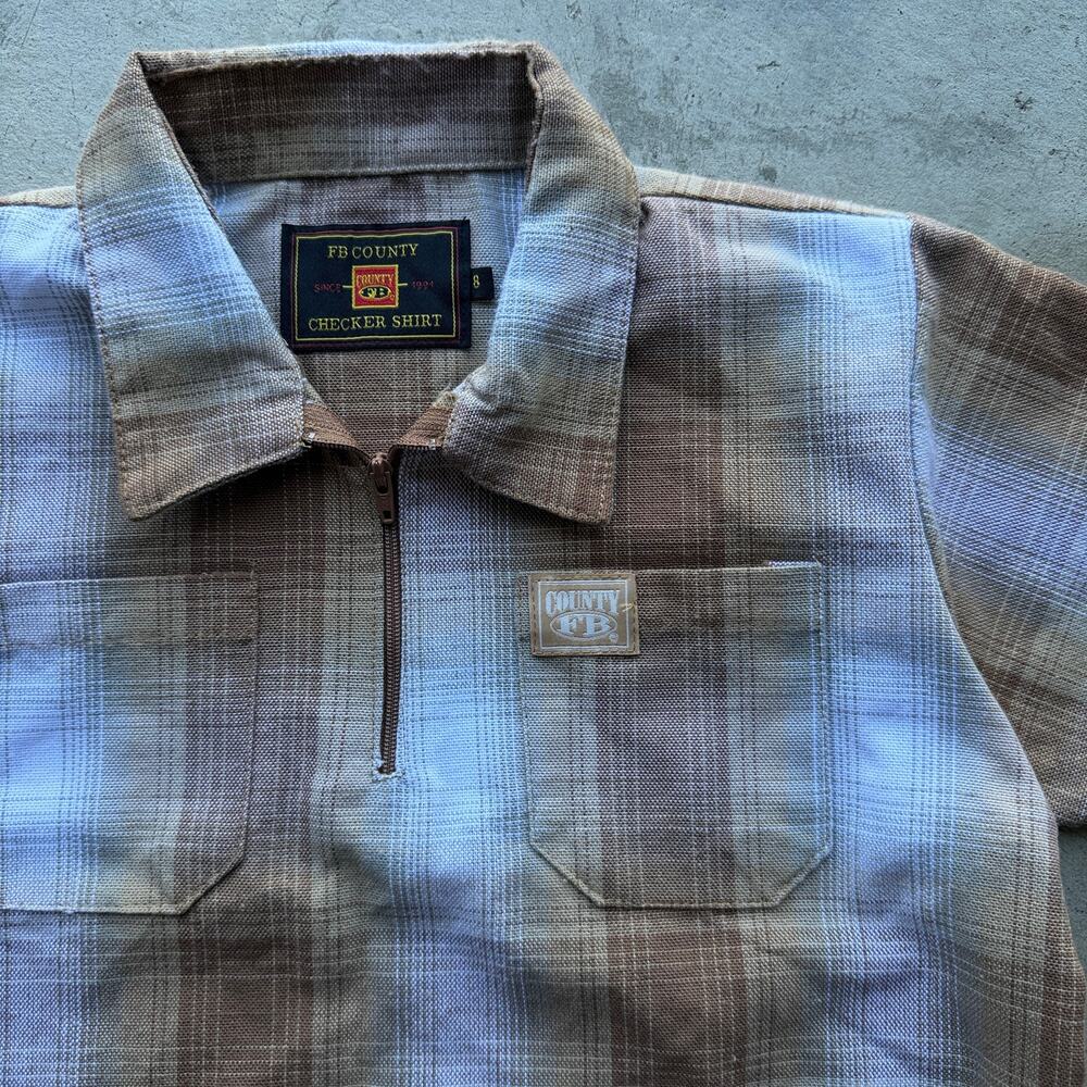 Vintage 90s FB County Plaid Zip Up Work Shirt Kids Size 8